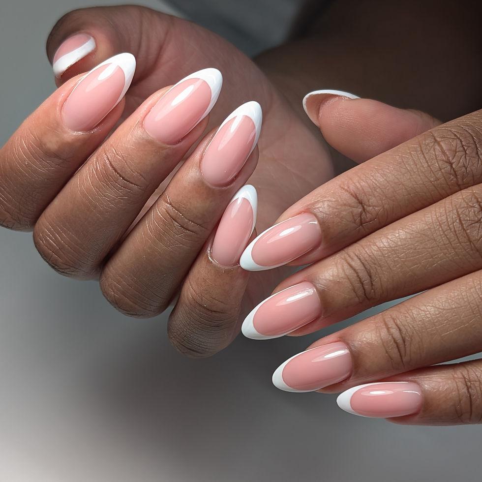 Almond nails with crisp white French tips