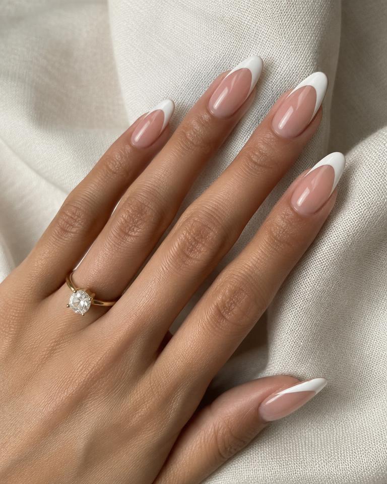 Almond extensions with crisp white French tips